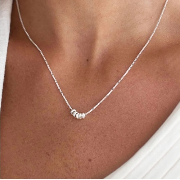 SILVER 14k White Gold Beaded Necklace - Picture 1 of 2